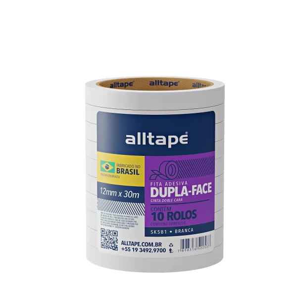 Fita Adesiva Dupla Face Branca Fina 12mmx30mt - 10 Rolos